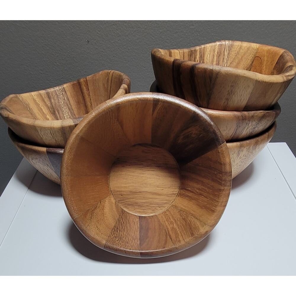 Lipper International Acacia Wave Serving Bowl Set Of 6 Small 6" x 3" Fruit Salad